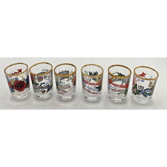 Vintage Ruhrglas Schnapsglaser Kasino Mit Dekor Schnapps Glasses Gold Rim 6 - Picture 7 of 16